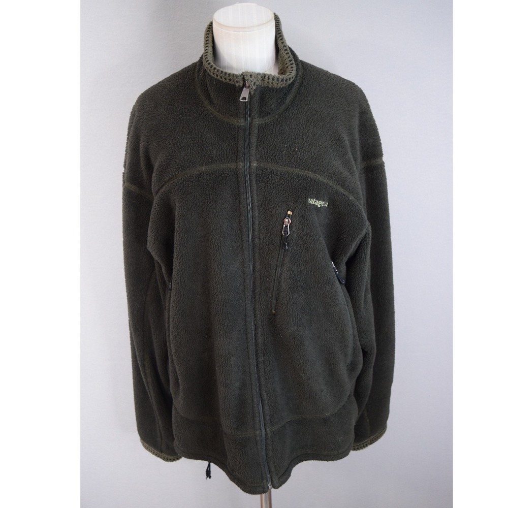 Patagonia R4 Regulator Fleece Jacket Large Green Olive Full Zip USA 36100 Vtg F5